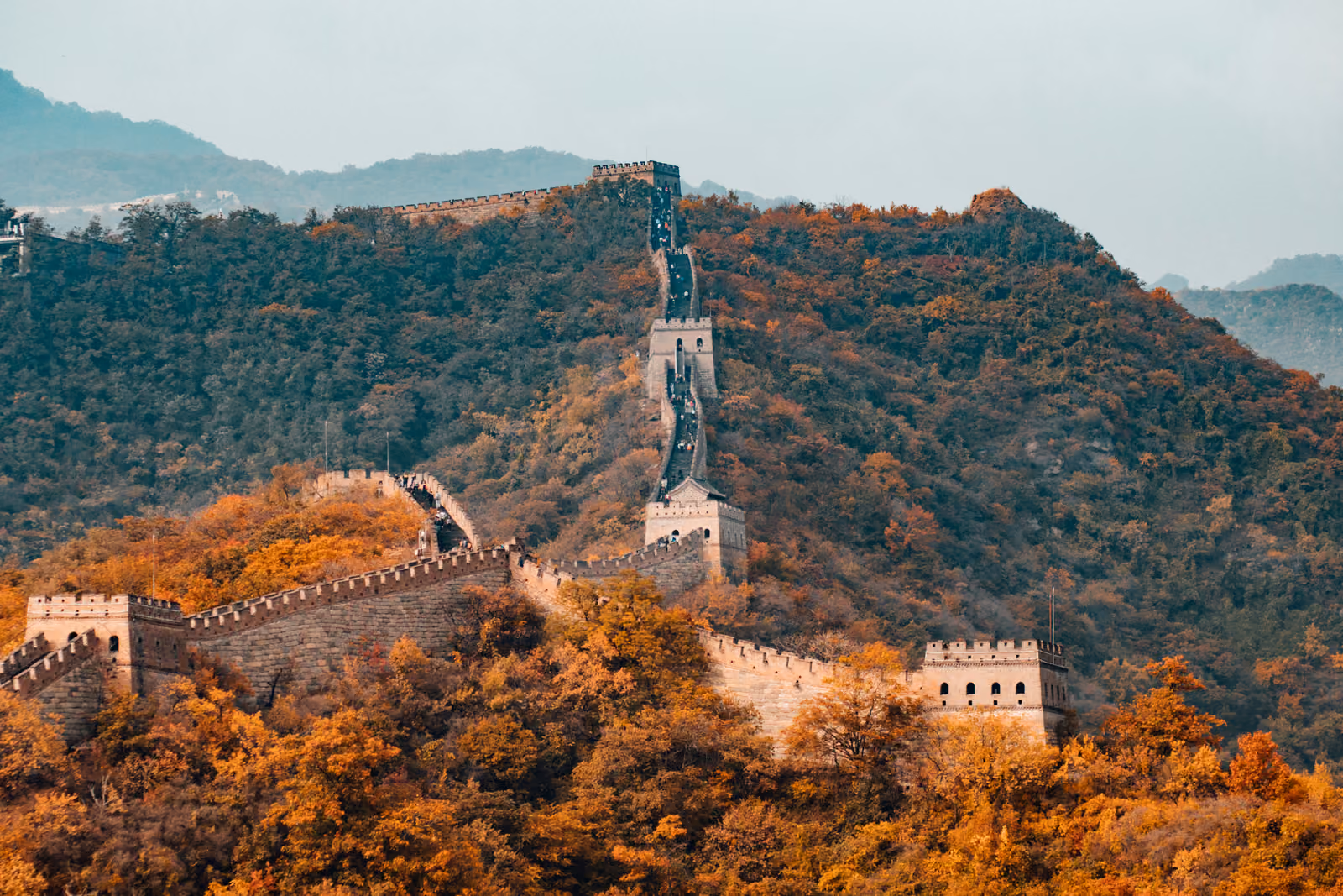The Great Wall winding across green mountains near Beijing